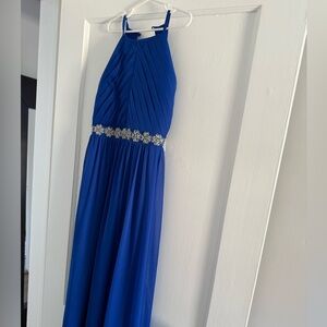 Girls blue long formal dress with waist detail NWT